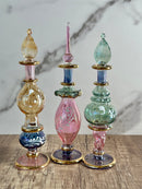 Unique Etching Design Egyptian Handblown Glass Perfume Bottles, Set of Five Variety