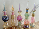Unique Etching Design Egyptian Handblown Glass Perfume Bottles, Set of Five Variety