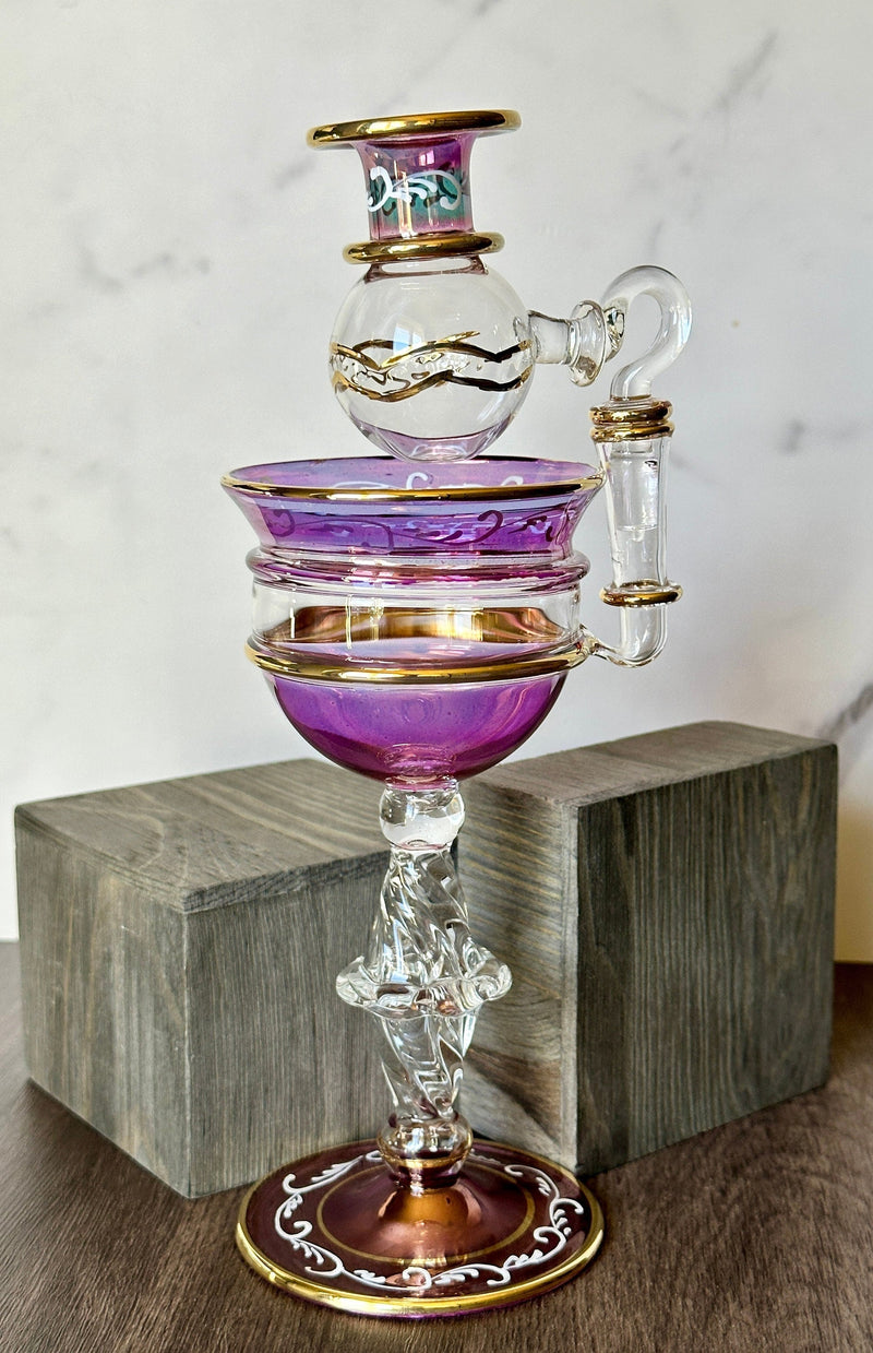 Elegant Orama Crystal Oil Burner w/ 14K Gold Liner & Dry Hand Paint, Egyptian Hand Blown Glass Oil Diffuser, Aromatherapy, New Home Gift