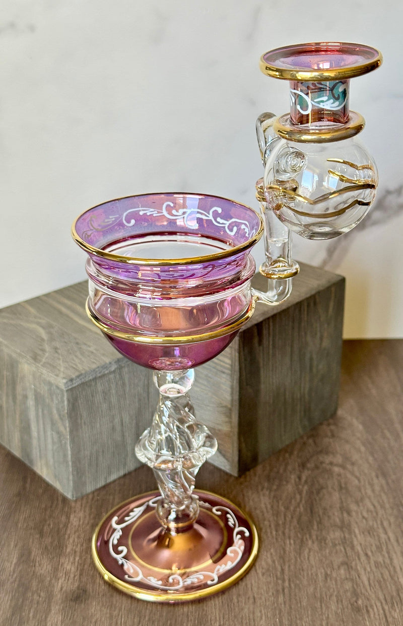 Elegant Orama Crystal Oil Burner w/ 14K Gold Liner & Dry Hand Paint, Egyptian Hand Blown Glass Oil Diffuser, Aromatherapy, New Home Gift