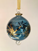 Egyptian Hand Blown Glass Large Globe Ornament with Gold Design, Gold Accents & Raised Glass Beads, Handmade Christmas Tree Decoration