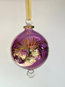 Egyptian Hand Blown Glass Large Globe Ornament with Gold Design, Gold Accents & Raised Glass Beads, Handmade Christmas Tree Decoration