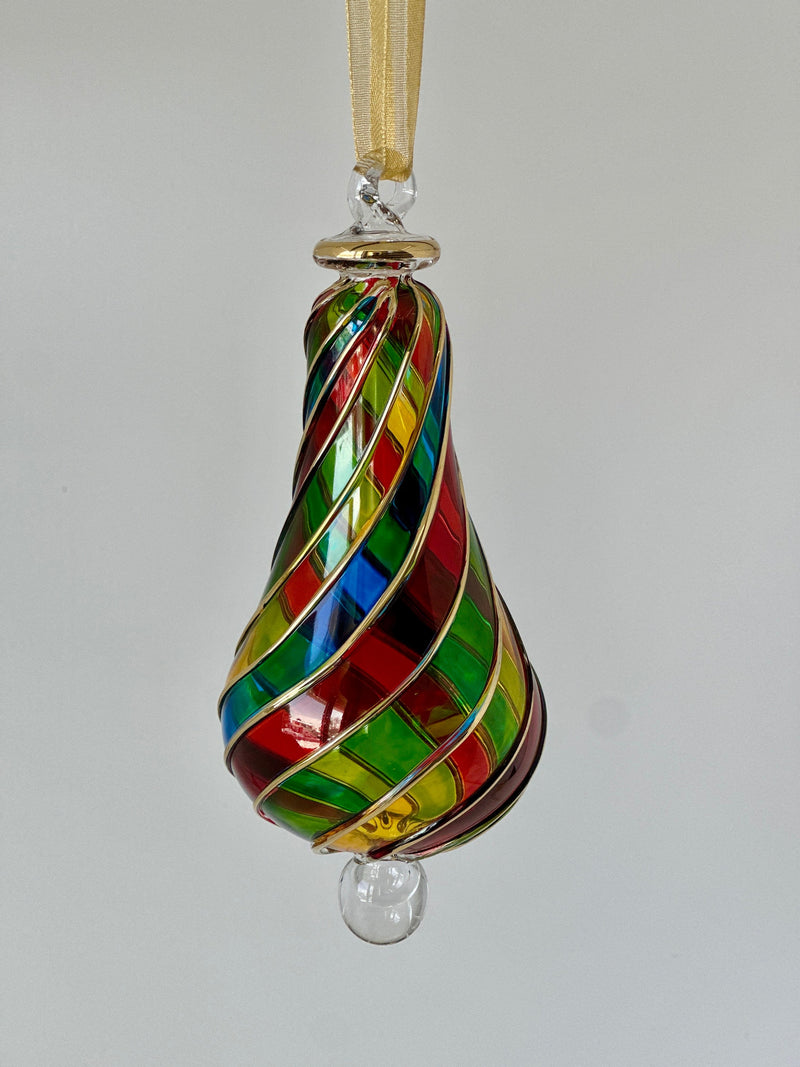 Multi Color Teardrop Stem Ornament - Egyptian Hand Blown Glass, Christmas Tree