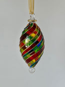 Multi Color Oval shape Stem Ornament - Egyptian Hand Blown Glass, Christmas Tree.