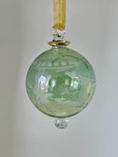 Pastel Large Globe Egyptian Hand Blown Glass Christmas Tree Ornament Etched Flower, Minimalist Glass Balls Unique Xmas Holiday Decoration