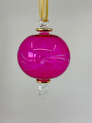 Pastel Large Globe End W/Leaf Egyptian Hand Blown Glass Christmas Tree Ornament Flower Design, Minimalist Glass Balls Unique Xmas.