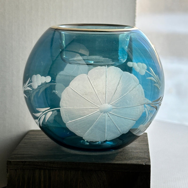 Egyptian Hand Blown Etched Glass Tea Light Holder - Holiday Decor.
