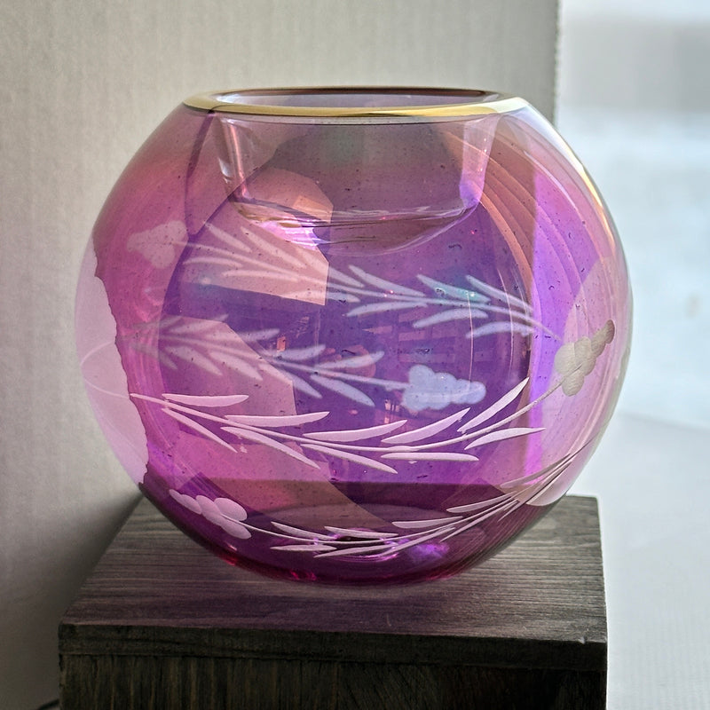 Egyptian Hand Blown Etched Glass Tea Light Holder - Holiday Decor.