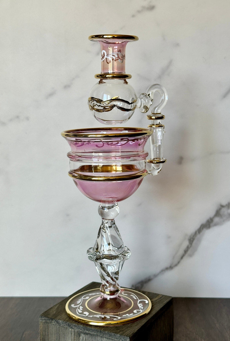 Elegant Orama Crystal Oil Burner w/ 14K Gold Liner & Dry Hand Paint, Egyptian Hand Blown Glass Oil Diffuser, Aromatherapy, New Home Gift