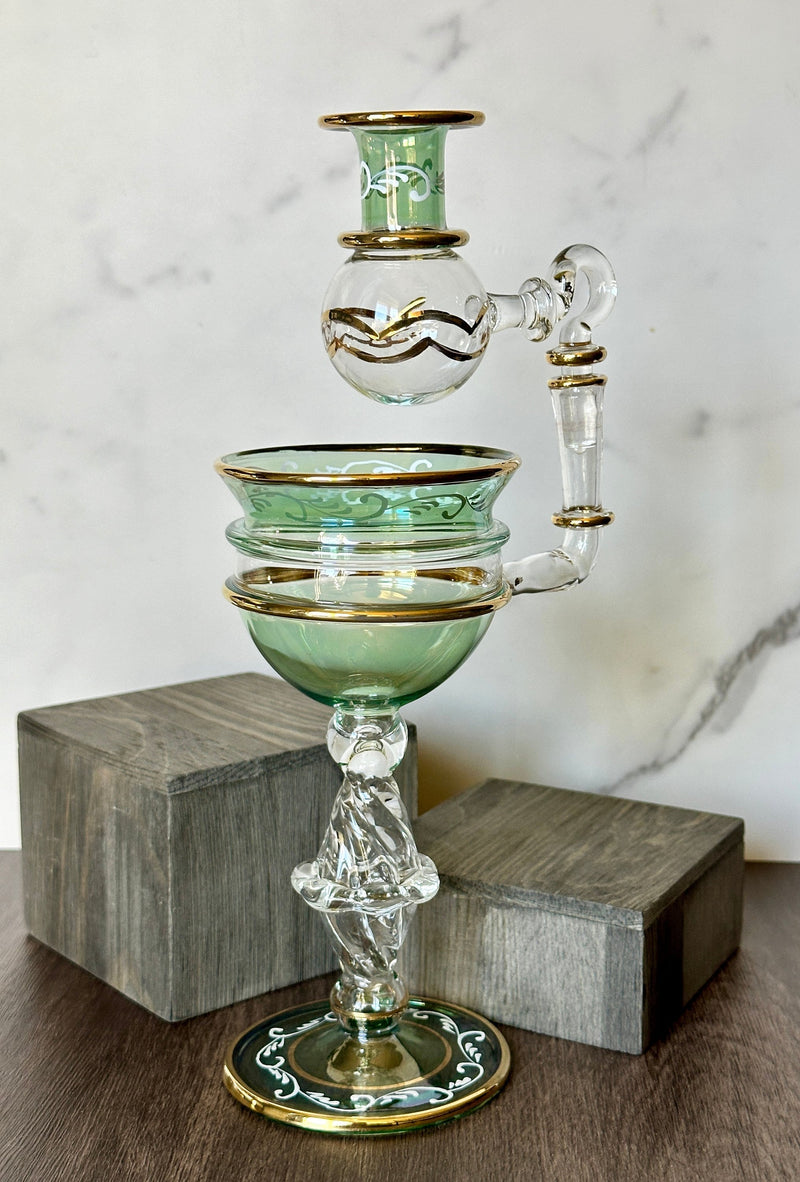 Elegant Orama Crystal Oil Burner w/ 14K Gold Liner & Dry Hand Paint, Egyptian Hand Blown Glass Oil Diffuser, Aromatherapy, New Home Gift