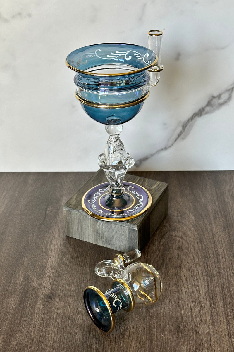 Elegant Orama Crystal Oil Burner w/ 14K Gold Liner & Dry Hand Paint, Egyptian Hand Blown Glass Oil Diffuser, Aromatherapy, New Home Gift